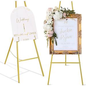 ARTASY 57" Gold Easel Stand for Wedding Sign, Adjustable Metal Easel for Display, Poster, Painting Canvas, Portable Large Welcome Sign Stand for Home and Office