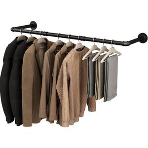 Industrial Pipe Clothing Rack, 41 Inch, Clothes Racks for Hanging Clothes, Garment Racks,Black Iron Pipe Clothes Hanging Bar,Multi-Purpose Hanging Rod for Closet 2 Base(1 Pack) (Black)