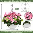 2 Sets Artificial Hanging Baskets Flowers for Outdoors, Already Assembly Silk Flower with Hanging Baskets UV Resistant Realistic for Spring Summer Garden Porch Yard Patio Outside Decor, Pink