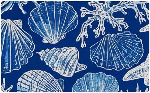 URLLUAE Coastal Beach Door Mat, Blue Ocean Coral Shell Starfish Welcome Mats Doormat for Front Door Porch Indoor Outdoor Entrance Entryway, Beach Themed Bath Mat, 17x30 Inch