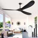 Haipeel 72 Inch Wood Ceiling Fan no Light, Large Ceiling Fans without Lights and Remote Control, Modern Black Indoor Outdoor Ceiling Fan no Light Propeller for Patios Garage High cfm ETL, Matte Black