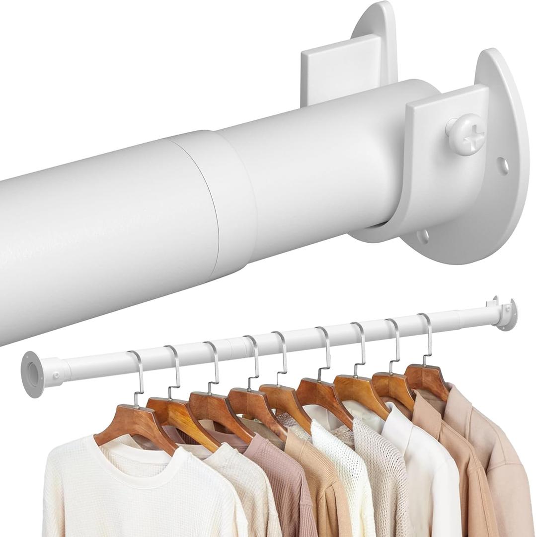 Closet Rods for Hanging Clothes,17 to 51 Inches 1.3 Inch Diameter Heavy Duty Metal Closet Rod Closet Bar for Wardrobes,Closet-White