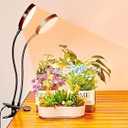 Brightown Clip on Grow Lights for Indoor Plants, Full Spectrum Plant Grow Lights, 2 Head Growing Lamp with Timer, 3 Dimmable Brightness Levels, Low Safe Voltage, Perfect for Small Plants