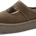 Vilanva Platform Slippers for Women Cozy Fur Lined Slip on Mary Jane Winter Shoes Warm Comfy House Slippers for Indoor Outdoor (Taupe,8.5)