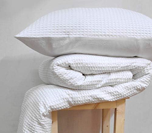VLiving Waffle Duvet Cover Set, Duvet with 2 Pillow Covers Pure Cotton, White Colour Size - 100 X 90 Inches.