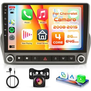 2G 64G Android Car Stereo for Chevrolet Camaro 2008-2015 with Wireless Carplay Android Auto, 9" Touch Screen Car Radio with GPS Navigation Mirror Link Bluetooth WiFi FM/RDS EQ AHD Backup Camera SWC