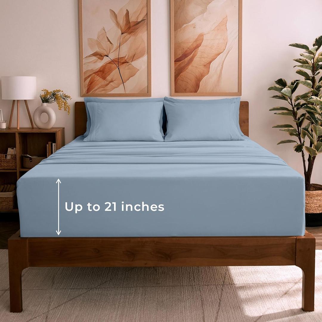 Mellanni Queen Sheet Set - 6-Piece Iconic Collection Bedding, (Including 4 Pillowcases), 21-Inch Extra Deep Pocket, Easy Care, Ultra Soft, Cooling Sheets, Brushed Microfiber - Blue Hydrangea