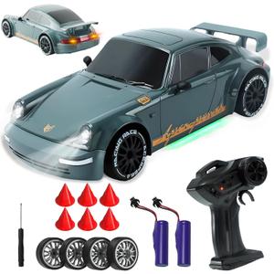 SANCO 1:20 RC Drift Car - 2.4G Drifting Car with Dual Tire System & LED Lights, 20+KM/H, 50-Minute Playtime, Racing Toy Remote Control for Adults Boys Girls 2pcs Rechargeable Batteries,  Gray