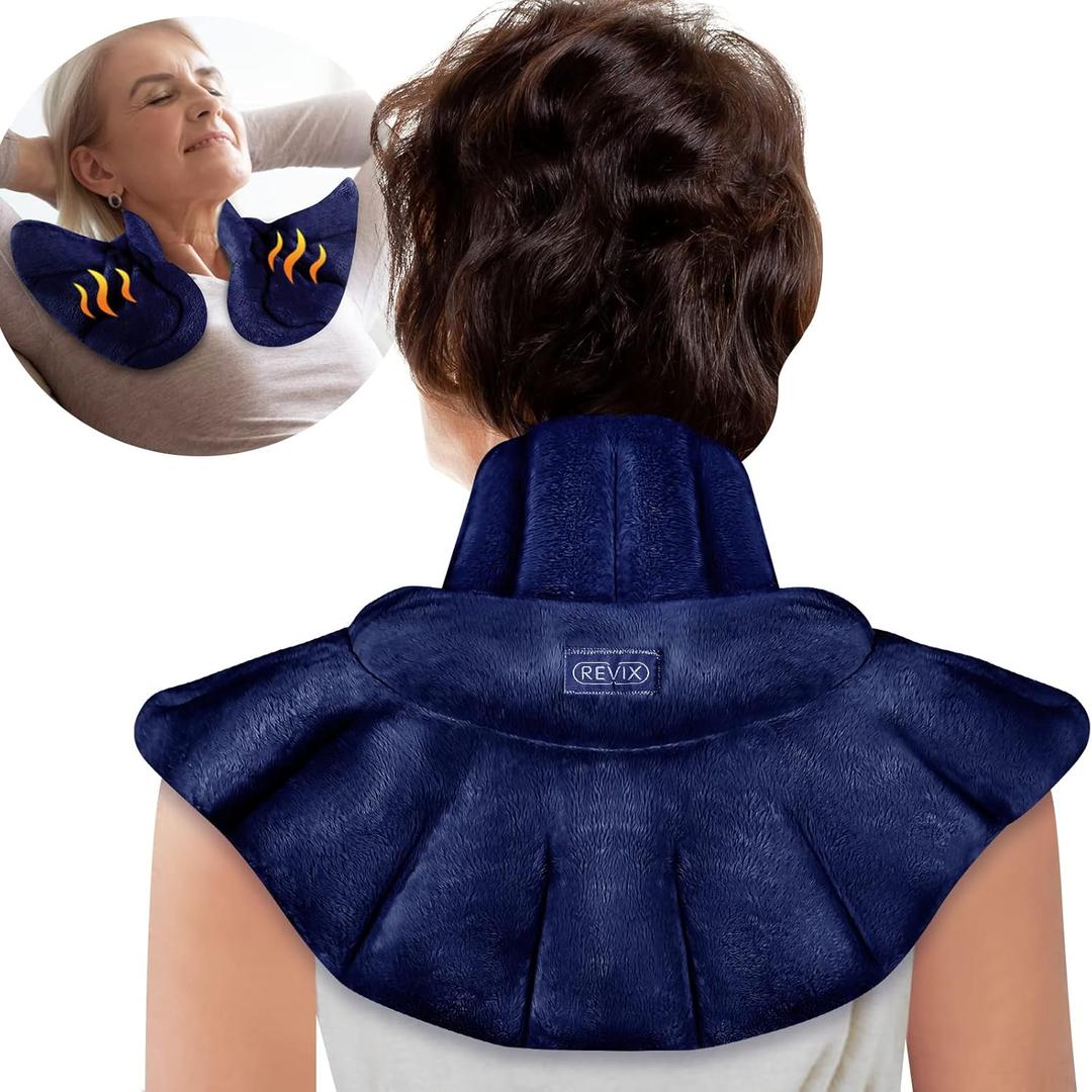 REVIX Microwave Heating Pad for Neck Shoulders and Back, Weighted Hot Neck Shoulder Wrap with Herbal Aroma, Microwavable Moist Heat Warmer, Scented (Navy)