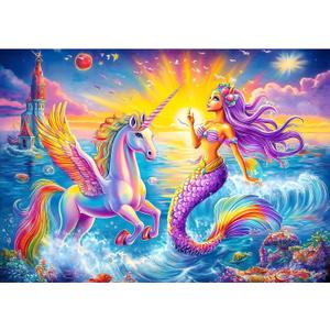 200 Piece Puzzles for Kids Ages 4-6, Mermaid & Unicorn Puzzles for Girls 4-6, Mermaid & Unicorn Puzzle Toys for Girls Age 3-5, Gift Party Games Family Birthdays Christmas, Size 19 x 13 in