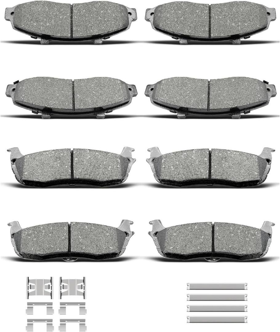 D679 D879 8pcs Ceramic Front Rear Brake Pads With Clips Fit For 1997-2003 For Ford F-150,2004 For Ford F-150 Heritage,2002 For Lincoln Blackwood