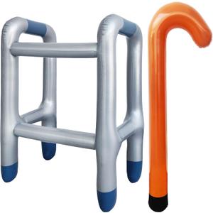 2 PCS Inflatable Walker and Cane,Funny Old Age Costume Accessories,Retirement Party Decorations Gag Gift for Kids,100th Day of School,Christmas,Halloween