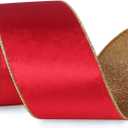 Ribbli Red Velvet Ribbon Wired 4 Inch Glossy Velvet with Gold Glitter Christmas Ribbon for Christmas Tree Decoration Big Bow Gift Wrapping Crafts Wreaths Supplies - Continuous 10 Yards