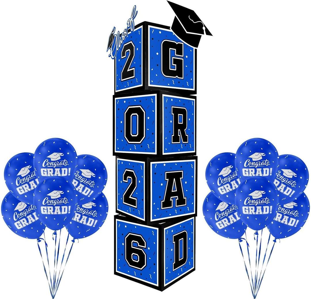 Graduation Decorations 2026 Set - So Proud of You - Class of 2026 Balloon Boxes for Memorable Grad Party Supplies, Indoor/Outdoor Congrats Grad Home Door Dcor Essentialsblue and black