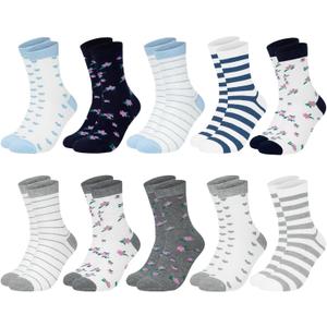 10 Pairs Womens Cotton Socks Soft Ladies Multiple Colors Patterned Original Design Gifts Socks for Womens Girls (Mixed Color 9)