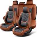 Car Seat Covers Full Set, Breathable Leather Automotive Front and Rear Seat Covers, Car Seat Protectors Full Set,Universal Automotive Vehicle Seat Cover for Most Sedan SUV Pick-up Trucks, Brown&Black
