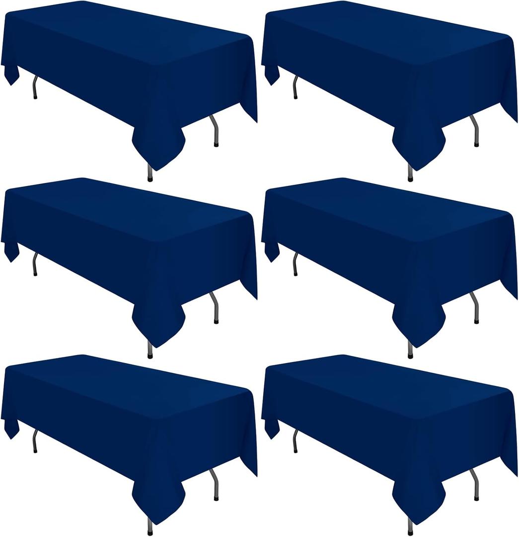 6 Pack Navy Blue Tablecloths for 8ft Rectangle Tables 60 x 126 Inch - Polyester Table Cover Stain and Wrinkle Resistant Washable Fabric Table Clothes for Wedding Party Banquet Reception Restaurant