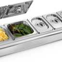 Onlyfire Pizza Topping Station, Stainless Steel Condiment Seasoning Containers with Lid and 5 Compartment Trays for Prepping Ingredients and Toppings, Pizza Oven Accessories Outdoor