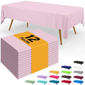 Smiry Disposable Table Cloth - 12 Pack, 54 x 108 Inch Waterproof Rectangle Tablecloths for Easter Party, Valentines & Mothers Day Decorations, Decorative Plastic Table Cover, Leakproof & Sturdy, Pink