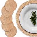 UNIGREEN Woven Placemats Set of 6,13.5" Round Rattan Placemats, Natural Hand-Woven Water Hyacinth Placemats, Farmhouse Weave Place Mats, Rustic Braided Wicker Table Mats for Dining Table, Home, Wedding