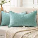 DecorUhome Summer Couch Throw Pillow Covers 12x20 Set of 2, Decorative Soft Velvet Modern Cozy Chenille Lumbar Pillow Cases with Elegant Design for Sofa Bed Living Room Home Decor, Aqua Haze