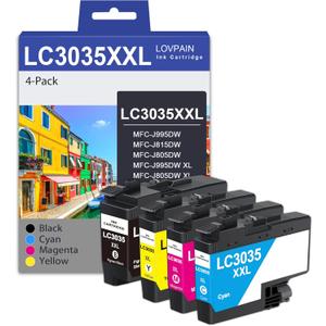 LC3035XXL Ultra High Yield Ink Cartridge Set (4-Pack, 1BK/1C/1M/1Y) Replacement for Brother LC3035 LC3033 BK/C/M/Y XXL Ink Cartridges Work for MFC-J995DW MFC-J805DW MFC-J815DW Printer