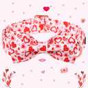 Maca Bates Valentine's Day Dog Collar with Fancy Bow for Extra Large Girl Boy Dogs,Love Pink Hearts Pattern,Adjustable Durable Soft Valentine Gift for Female Male Puppy (XL)