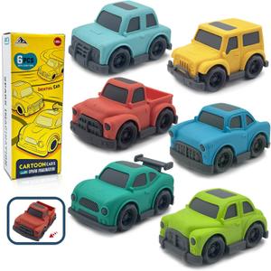 Agitoy 6 Pcs Cars Set Toys for Age 2-4, No BPA, Phthalates, PVC, Boys & Girls Educational Play, Kids Birthday Gift, Party Halloween Christmas Favors for Age 2-5