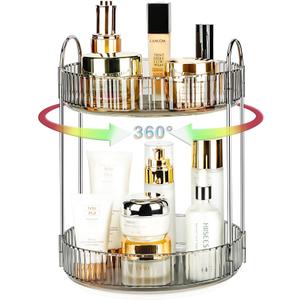 360 Rotating Makeup Organizer, 2 Tier Lazy Susan Bathroom Counter Organizer, Skincare Organizers, Spinning Perfume Organizer & Vanity Organizer Countertop (Classic Grey, 2 Tier)