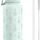 Tennis Stainless Steel Water Bottle with Strap 32oz, Insulated Bottles with Straw and Spout Lid for Gym Sports Travel Outdoor, Gifts for Women Girls Birthday Christmas