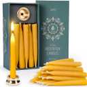 20 Minute Pure Beeswax Candles, Dripless Meditation Candles, Mini Taper Candles, Set of 20 with Brass Candle Holders.