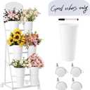 Flower Stand with 6 Buckets Suitable for Flower Bar, Indoor Outdoor Celebration Events, Flower Cart Display Stand Equipped with a Blackboard and Wheels (White)