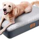 Orthopedic Dog Bed for Large Dogs - Big Waterproof Dog Crate Bed with Removable Washable Cover, Egg Crate Foam Support, Anti-Slip Bottom, Deluxe Plush Pet Bed Mat (Grey) Size: 35.0"L x 22.0"W x 3.0"Th