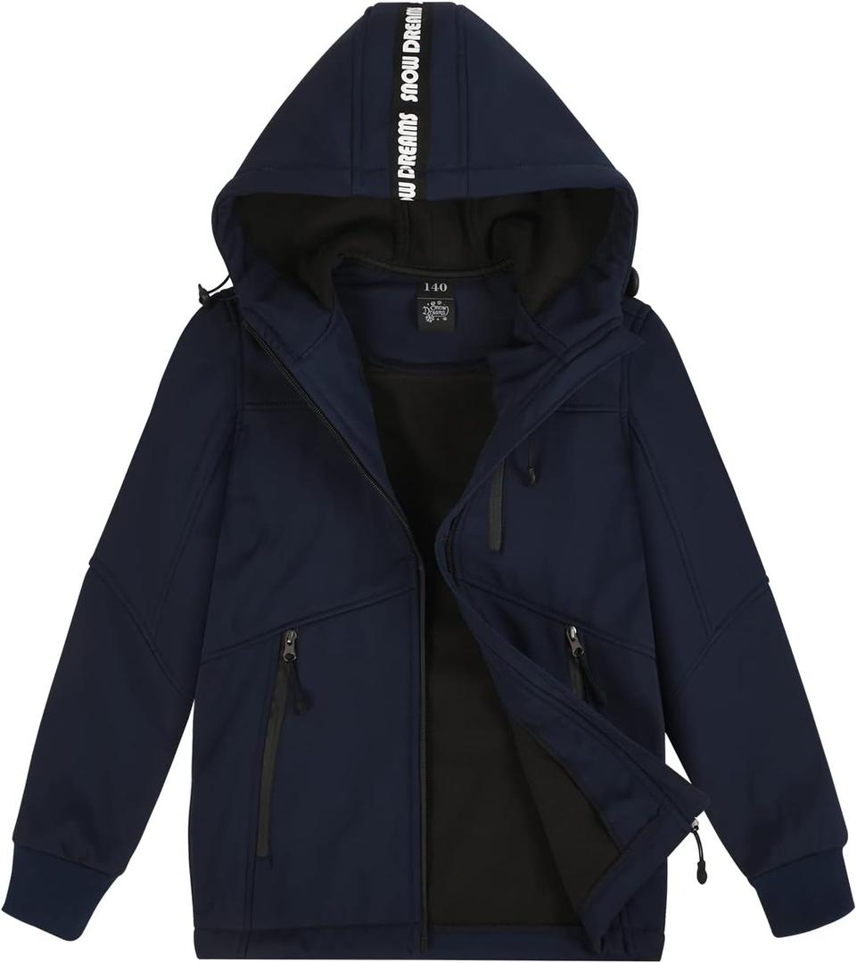 SNOW DREAMS Boys Spring Fall Winter Jacket Boys' Outerwear Jackets & Coats Hooded Waterproof Dark Blue Size 8-9
