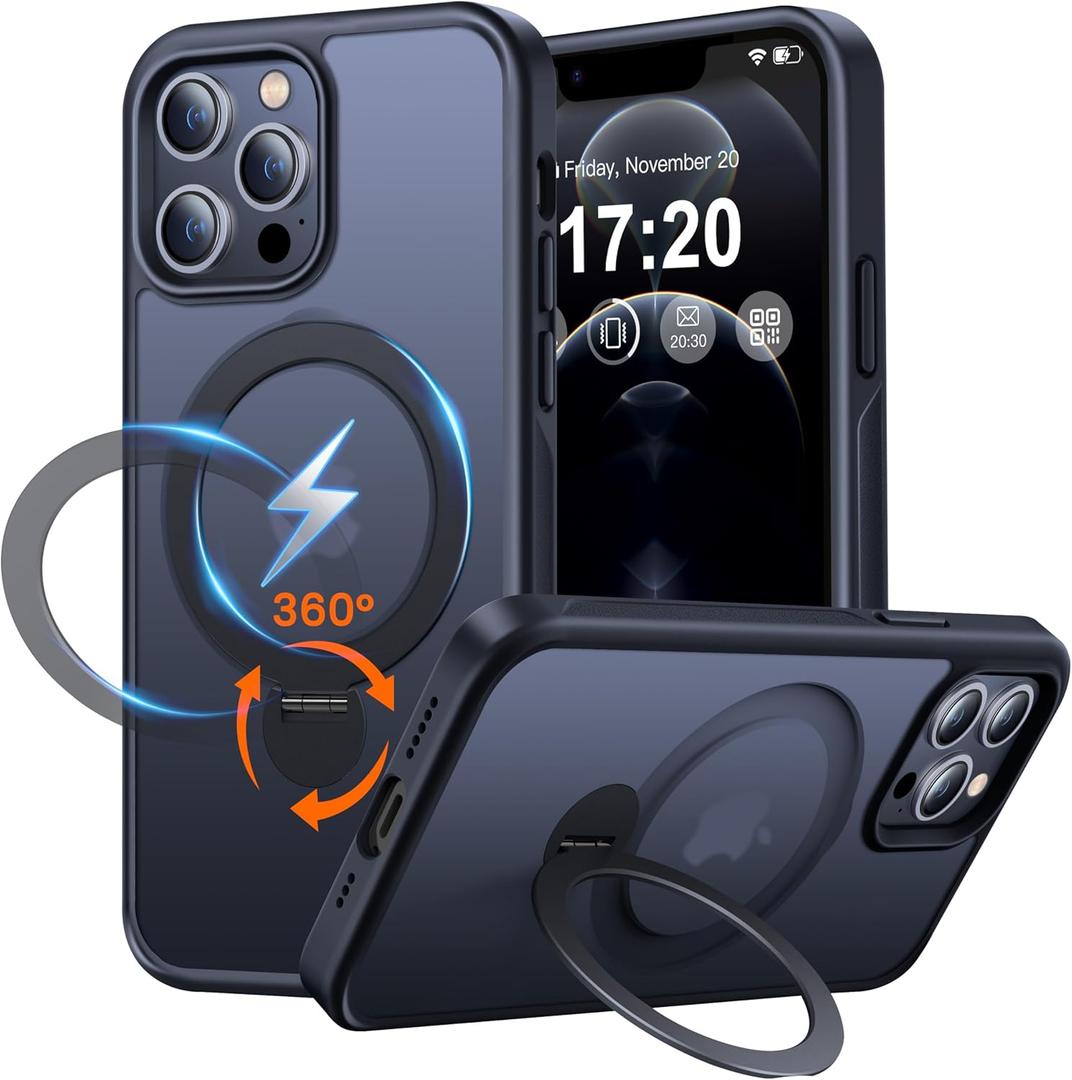 360 Rotatable Magnetic Stand for iPhone 12 pro max Case Compatible with Mag-Safe 16FT Military Drop Protection, Anti-Scratch/Fingerprint iPhone 12 pro max Phone Case(Matte-Black)