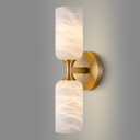 Alabaster Wall Sconce, 14in Modern Spanish Natural Marble Bathroom Vanity Sconces, Unique Indoor Brass Wall Lighting,Gold Fixtures Decor for Bedroom Living Room Staircases (Set of 1)