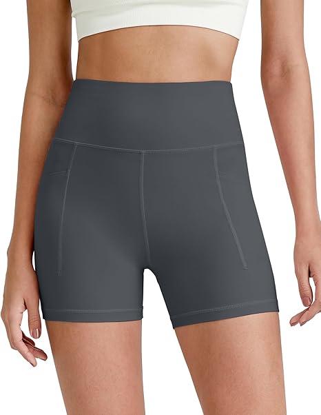 G4Free Women's High Waisted Biker Shorts with Pockets 4" 6" Inseam Workout Yoga Tights(Dark Grey,4",M)