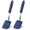 Yetene Silicone Cookie Spatula Turner 2 Pack Mini Brownie Spatula Flexible Kitchen Small Silicone Turner for Nonstick Cookware Heat Resistant No Scratch Flipper for Egg Pancake(Blue)
