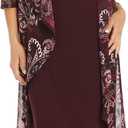 R&M Richards 2PC Printed Paisley Knit Flyaway Jacket with Solid Dress and Attached Necklace (20 Plus)