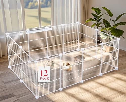 VISCOO 12 Panels Small Animal Playpen,Pet Playpen,C&C Cage for Guinea Pigs,Puppy Play Pen,Bunny Playpen Indoor Outdoor, Portable Metal Wire Yard Fence(White)
