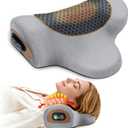 Rechargeable 3-in-1 Neck Massager Pillow with Heat,Vibration & Air Traction - Heated Neck Pillow Massage Hump Soothing Neck Relaxation, Posture Support & Stress Relief (Grey)