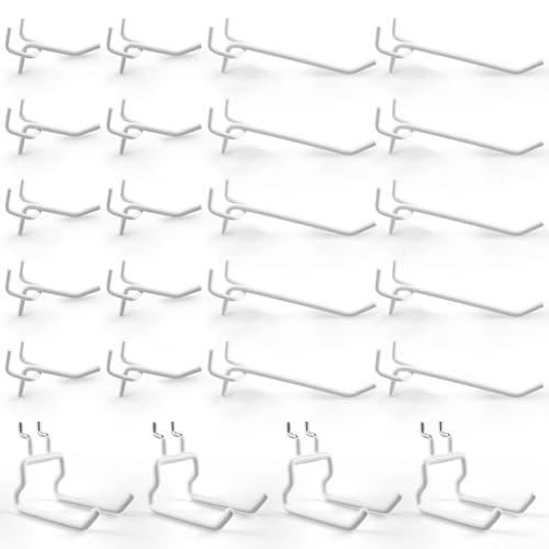 G.CORE 24-Pack Pegboard Hooks, 2" 4" Peg Board Tool Utility Hangers Fit 1/4" Pegboards, Heavy Duty Metal Shelving Brackets, Wall Organizers and Storage for Craft Room Garage Workbench Office (White)