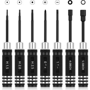 7PCS RC Car Tool Kit Short Handle Hex Screwdriver Nut Set W/Hex 1.5/2.0/2.5mm/4.0BOX/5.5BOX & Phillips & Slotted Screwdriver Fit for 1/18 1/24 Mini Crawler Car TRX4M SCX24 FCX24 (Black)