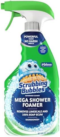 Scrubbing Bubbles Mega Bathroom and Shower Cleaner Spray, Foaming Action Removes Limescale and Soap Scum, Rainshower Scent, 32oz