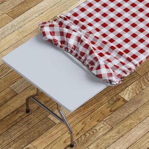 Sorfey Tablecloth -Fitted with Elastic, Vinyl with Flannel Back, Fits for Table 60"x 30" Rectangle,Water Proof, Easy to Clean, Checked Burgundy Design