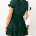 PRETTYGARDEN Women Summer Short Dress 2026 Casual V Neck Short Sleeve Tiered Bow Mini Sun Dresses Beach Vacation Sundress (Green, M)