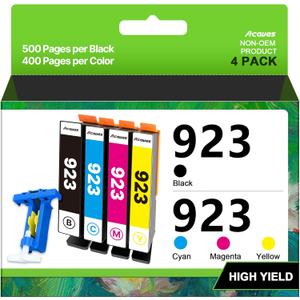 923 Ink Cartridges for HP Printers Compatible for HP 923 Ink Cartridges HP923 for HP Officejet Pro 8130e 8120e 8135e 8139e 8120e 8125e Printers (4 Pack 923 Ink Black Cyan Magenta Yellow Without Chip)