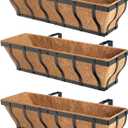 Railing Planter Boxes, Heavy Duty Window Box Planters, Adjustable Balcony Planters for Railing Hanging, with Coco Liner & Support Rod for Deck, Porch, and Patio Gardening (3 Pack, 24 Inch)