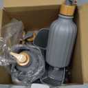 Grey Bathroom Accessories Set 17PCS Bathroom Set with Trash Can 3PCS Lotion Soap Dispenser, Toothbrush Holder, Soap Dish,Tumbler Cup,6PCS Wood Tags Bath Accessories with Tray for Bathroom