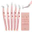Lash Extension Tweezers Set, 5 Pcs Eyelash Tweezer, Precision Lash Tweezers for 2D-6D Volume & Individual False Lashes Extensions